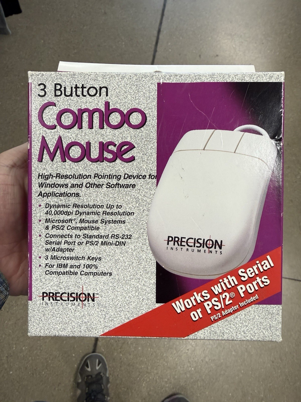 Vintage Precision Instruments 3 Button Combo Mouse Serial RS-232 PS/2 NIB NOS