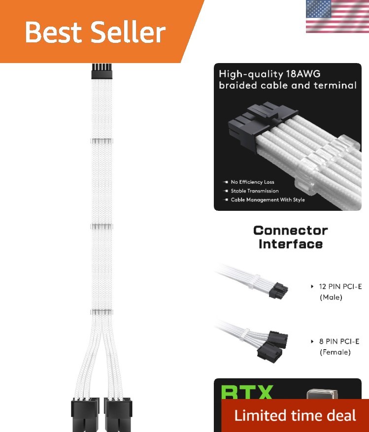 Durable 18AWG RTX 3000 PCIe 12 Pin to Dual 8 Pin Cable for Clean Power Routing