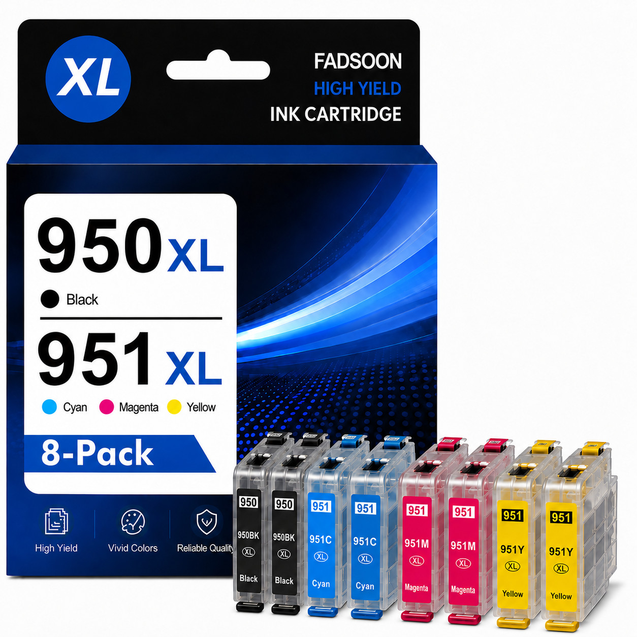 950XL 951XL Ink Cartridges 8 Pack High Yield for 8100 8600 8615 8620 8625 8630