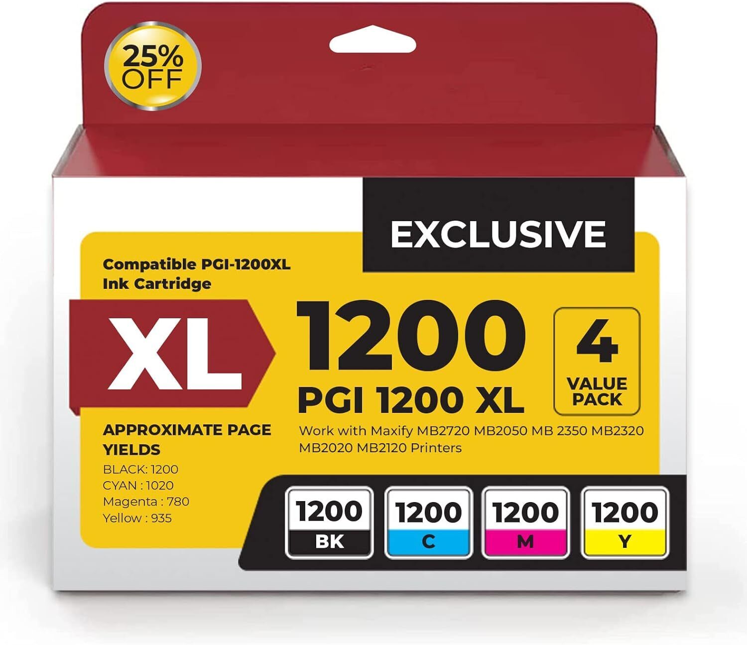 4PK PGI-1200XL PGI 1200XL Ink Cartridge for Canon MAXIFY MB2120 MB2020 MB2720