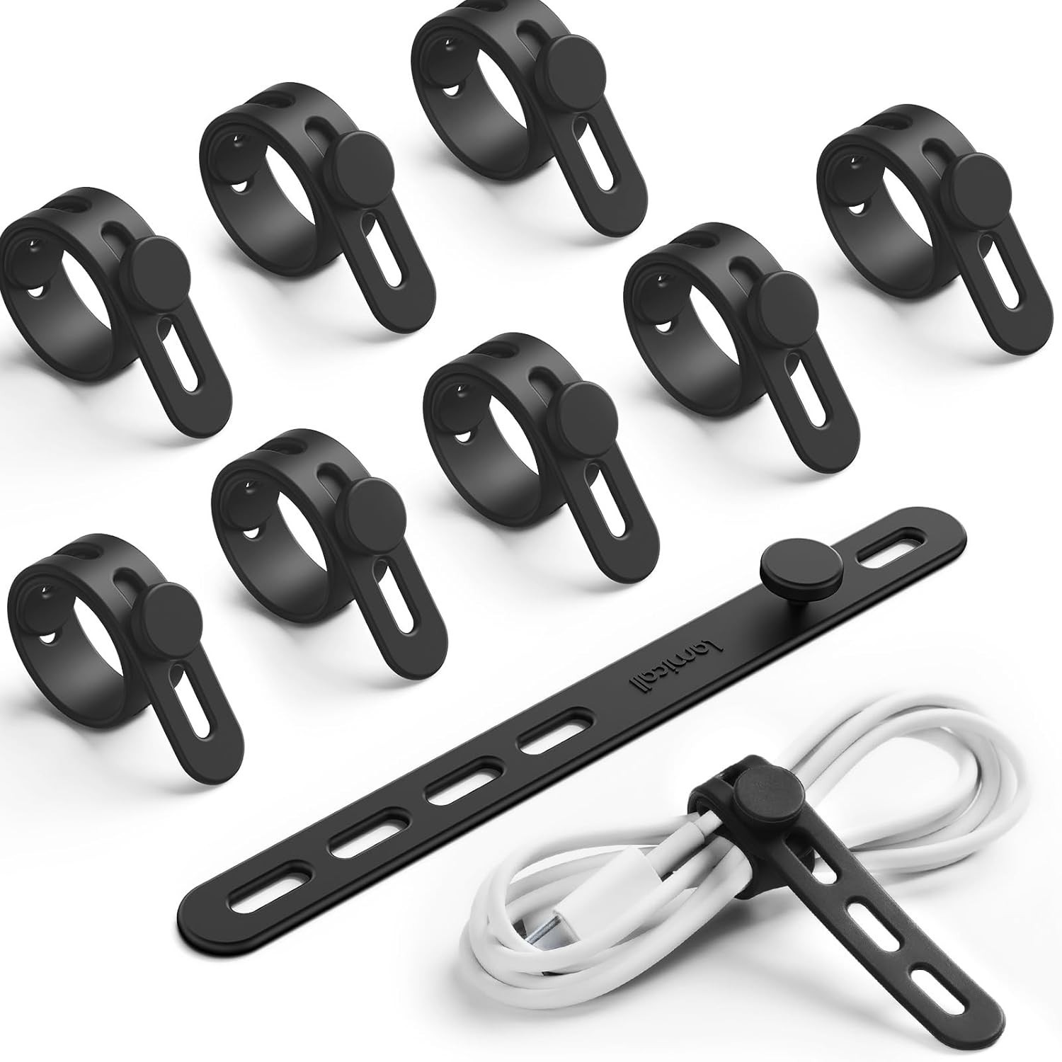 10Pack Silicone Cable Ties Cord Organizer Wrap - Lamicall Durable Reusable Wire 