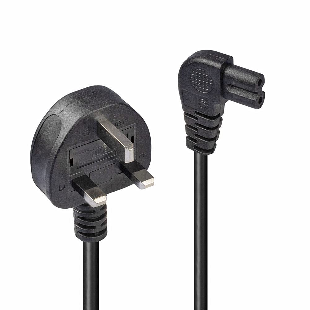 LINDY 0.5 m UK 3 Pin Plug to Right Angled IEC C7 Mains Power Cable - Black 0.5m