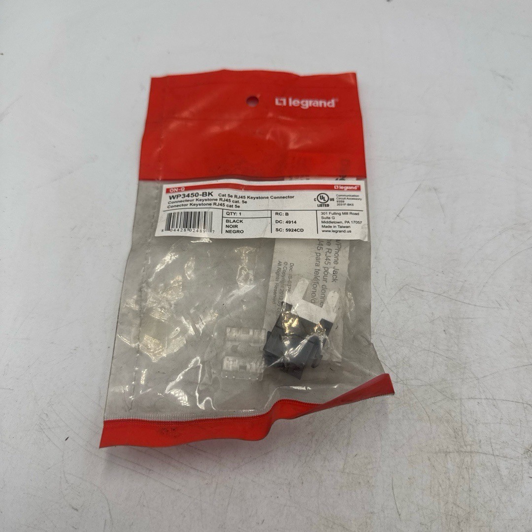 Legrand On-Q Cat 5e RJ45 Keystone Jack 1 Port Black WP3450-BK Easy Termination U