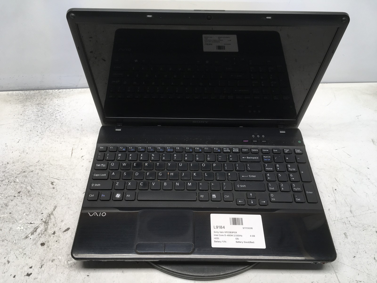 Sony Vaio VPCEB3PGX Intel Core i5-460M 2.53GHz 4 GB NO HDD No Batt
