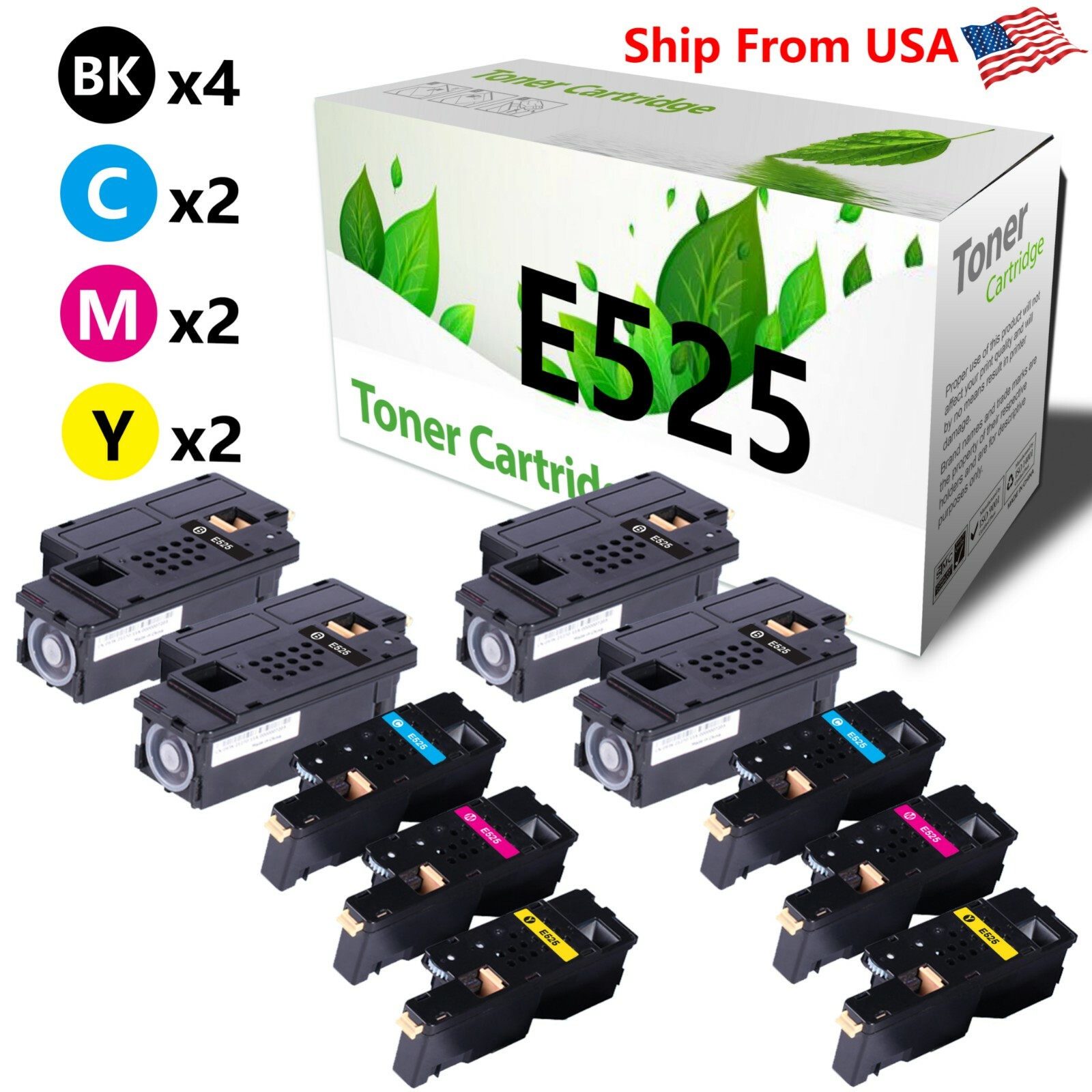 10PK Compatible E525 Toner Cartridge for Dell E525DW E525W 525W DPV4T H3M8P