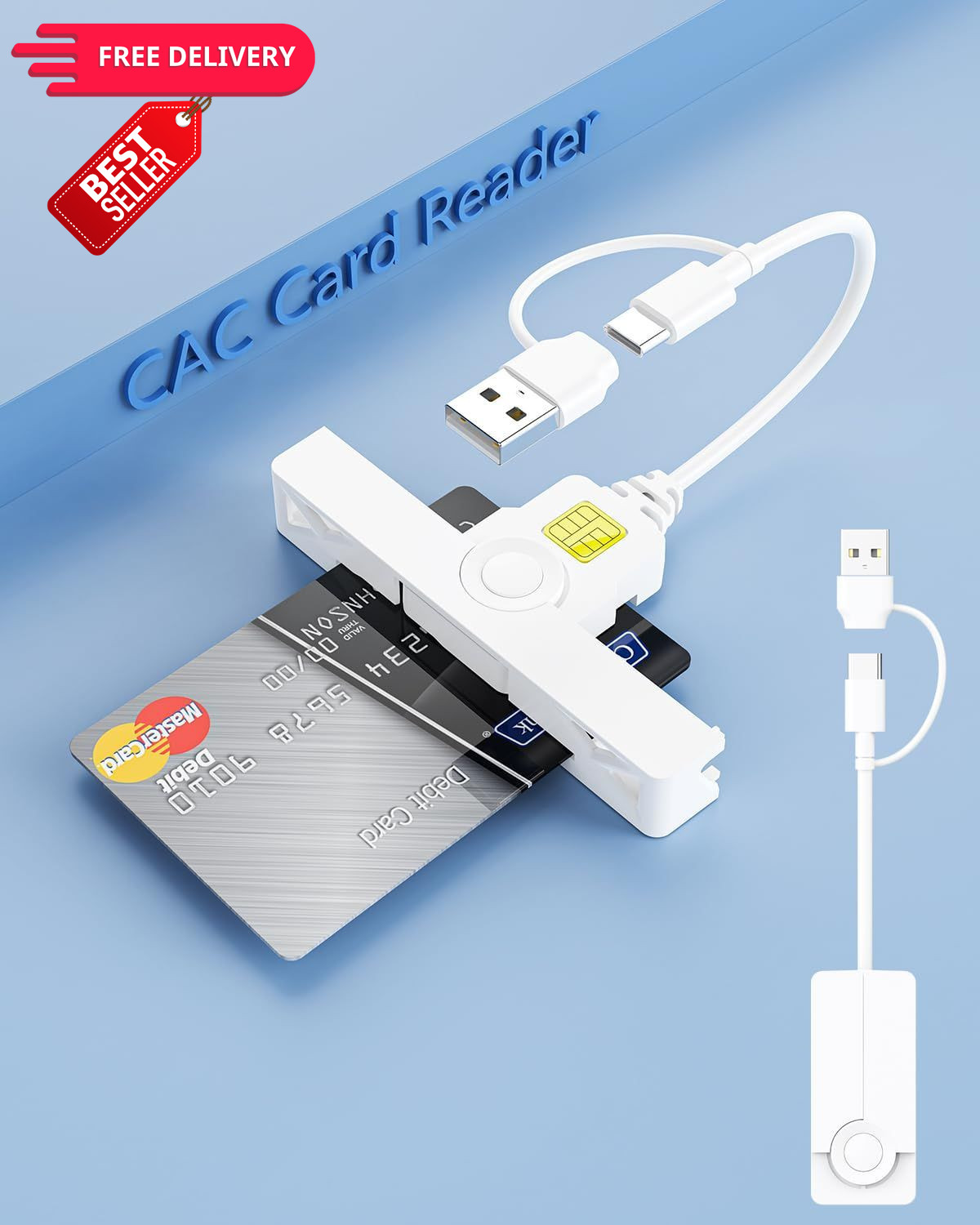 2in1 Electronic CAC Card Reader,USB C + USB-A Reader