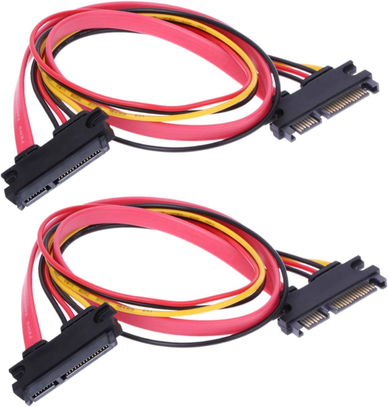 2-Pack 50Cm SATA Power Cable 22Pin (7+15) Male Plug to 22 Pin Female Jack Connec