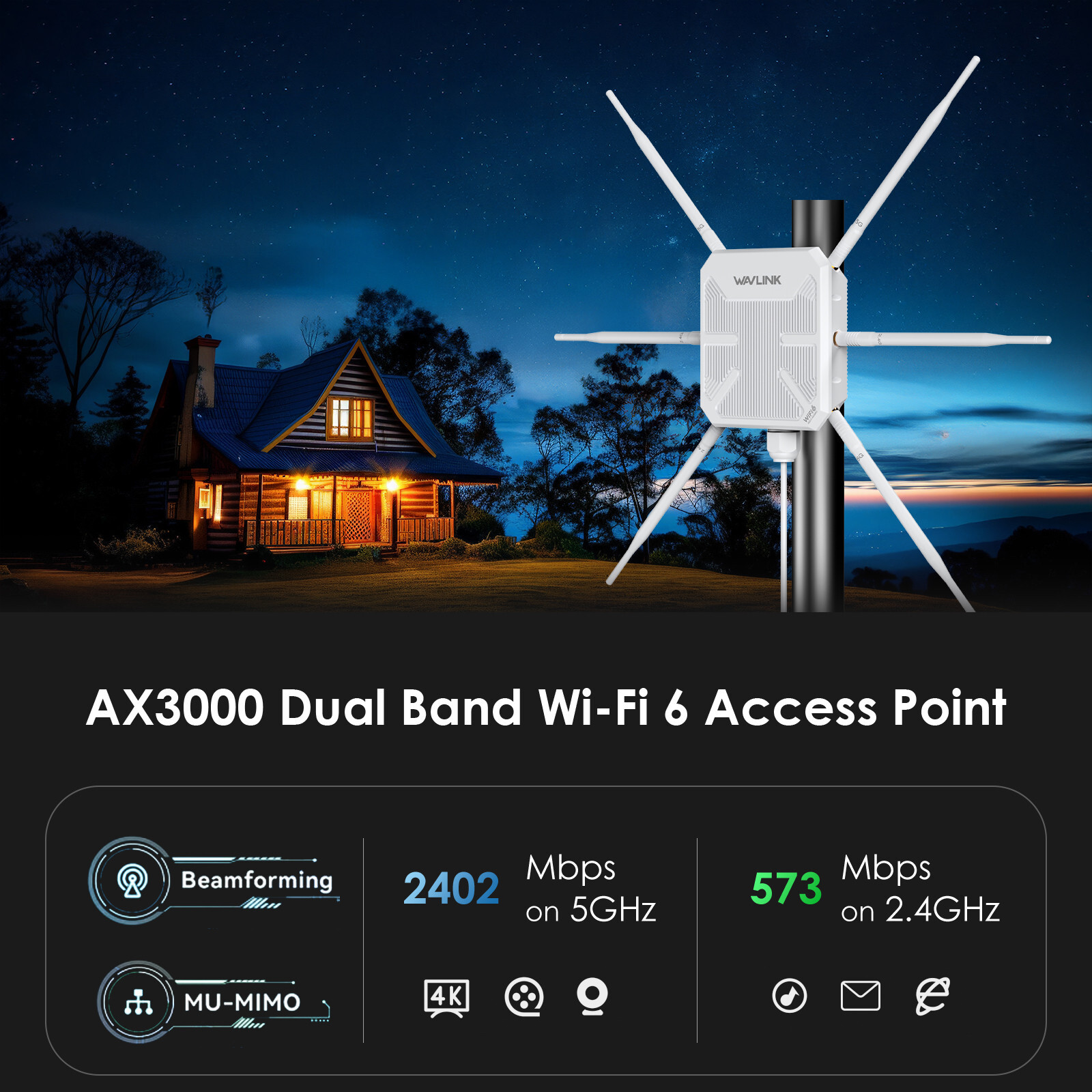 WAVLINK AX3000 High Power WiFi6 Long Range Outdoor Dual Band 2.4G+5G WiFi Mesh