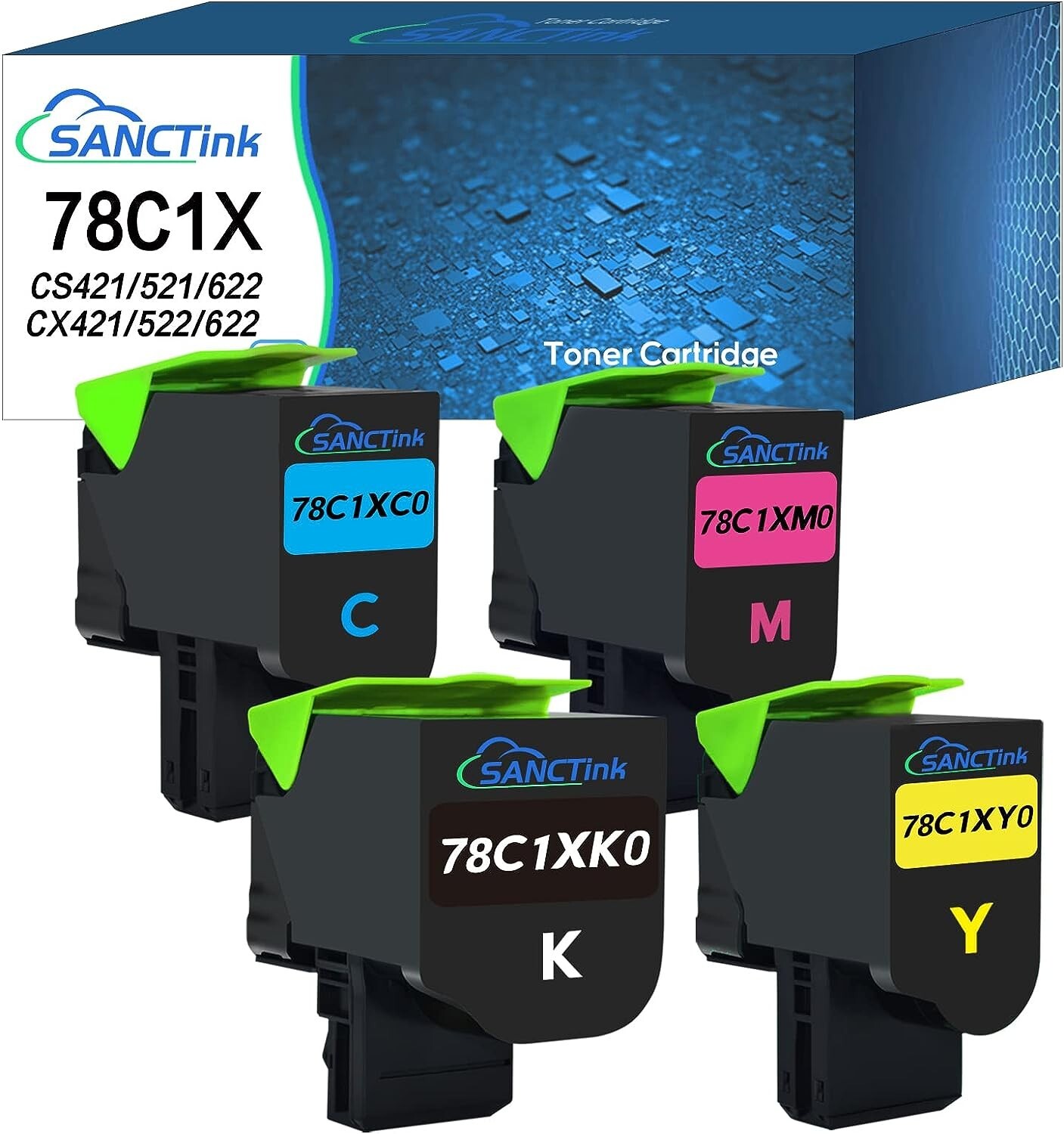 80C1H Compatible USAA Toner Cartridge for Lexmark CX410DE (HY C,M,Y,K,4 Pack)
