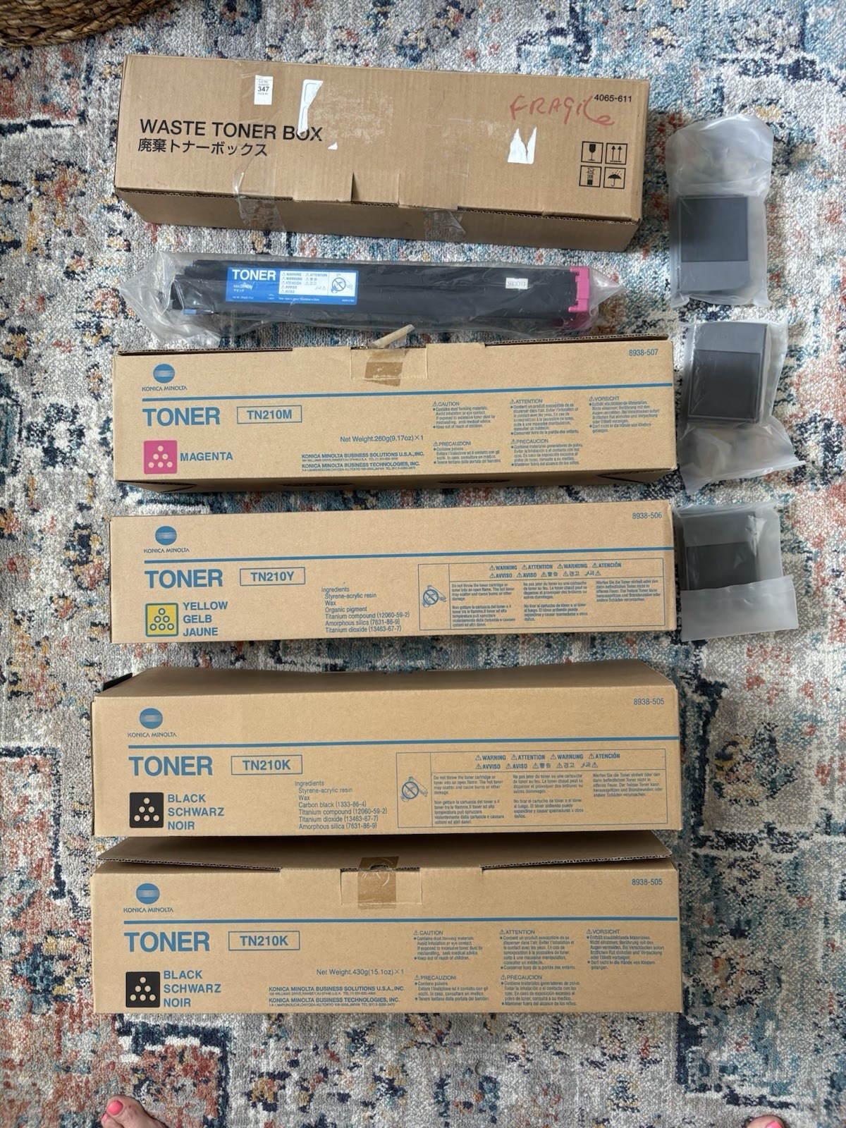 Genuine Konica Minolta TN210 Toner Lot TN210M TN210Y TN210K & WasteToner Box OEM
