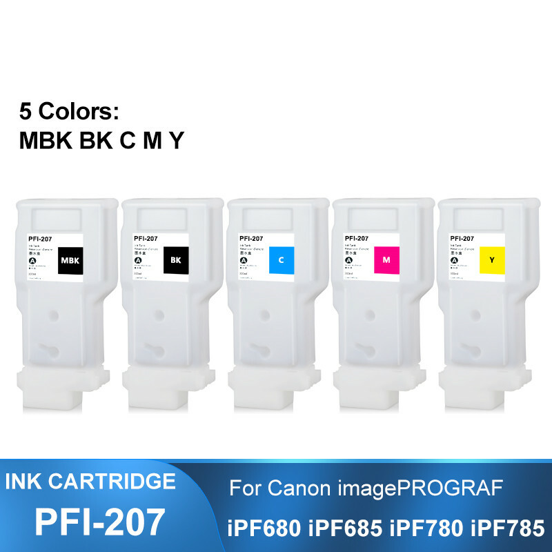 5*300ML PFI-207 Refillable Ink Cartridge With Chip For Canon iPF680 685 780 785 