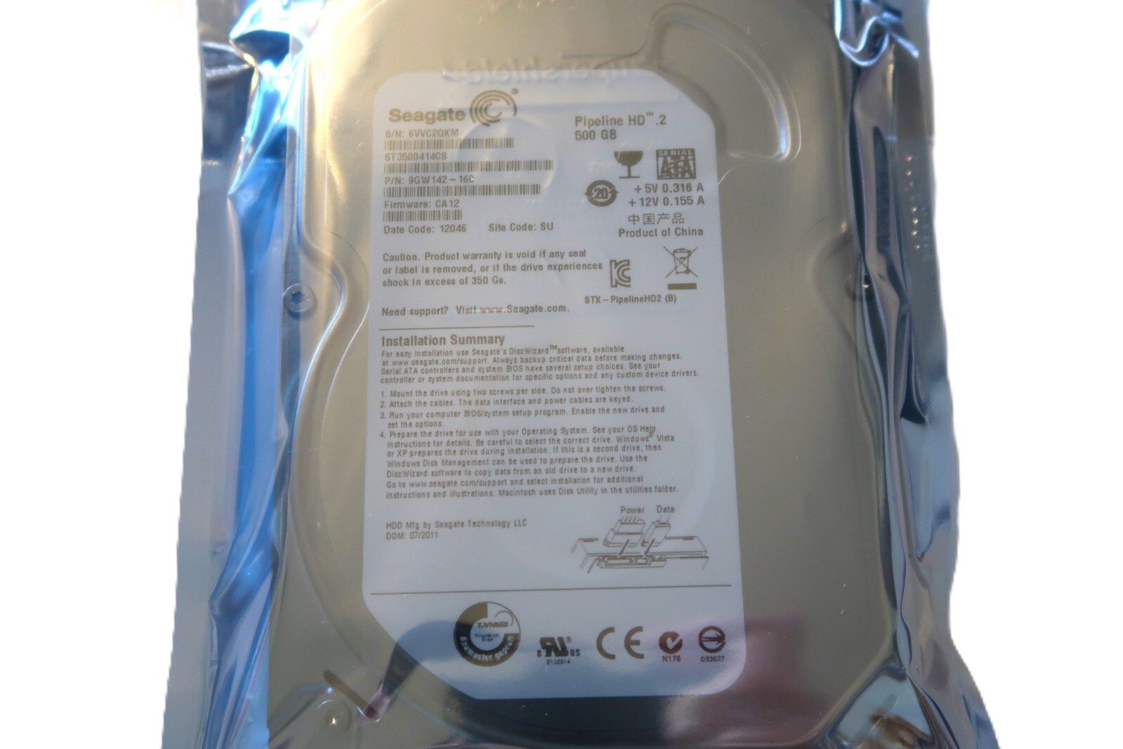 Seagate ST3500414CS 9GW142 500gb 5.9K RPM 3Gb/s 16MB 3.5" Sata HDD Hard Drive