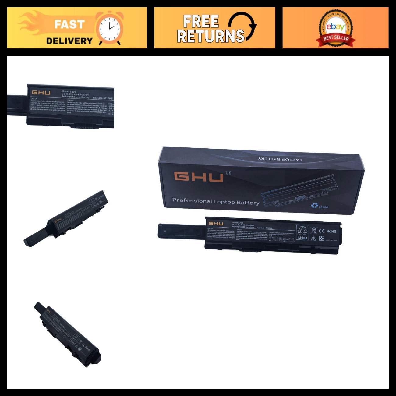 High-Capacity 9-Cell Laptop Battery 87Wh Replacement for Dell Studio 1535 1536 1