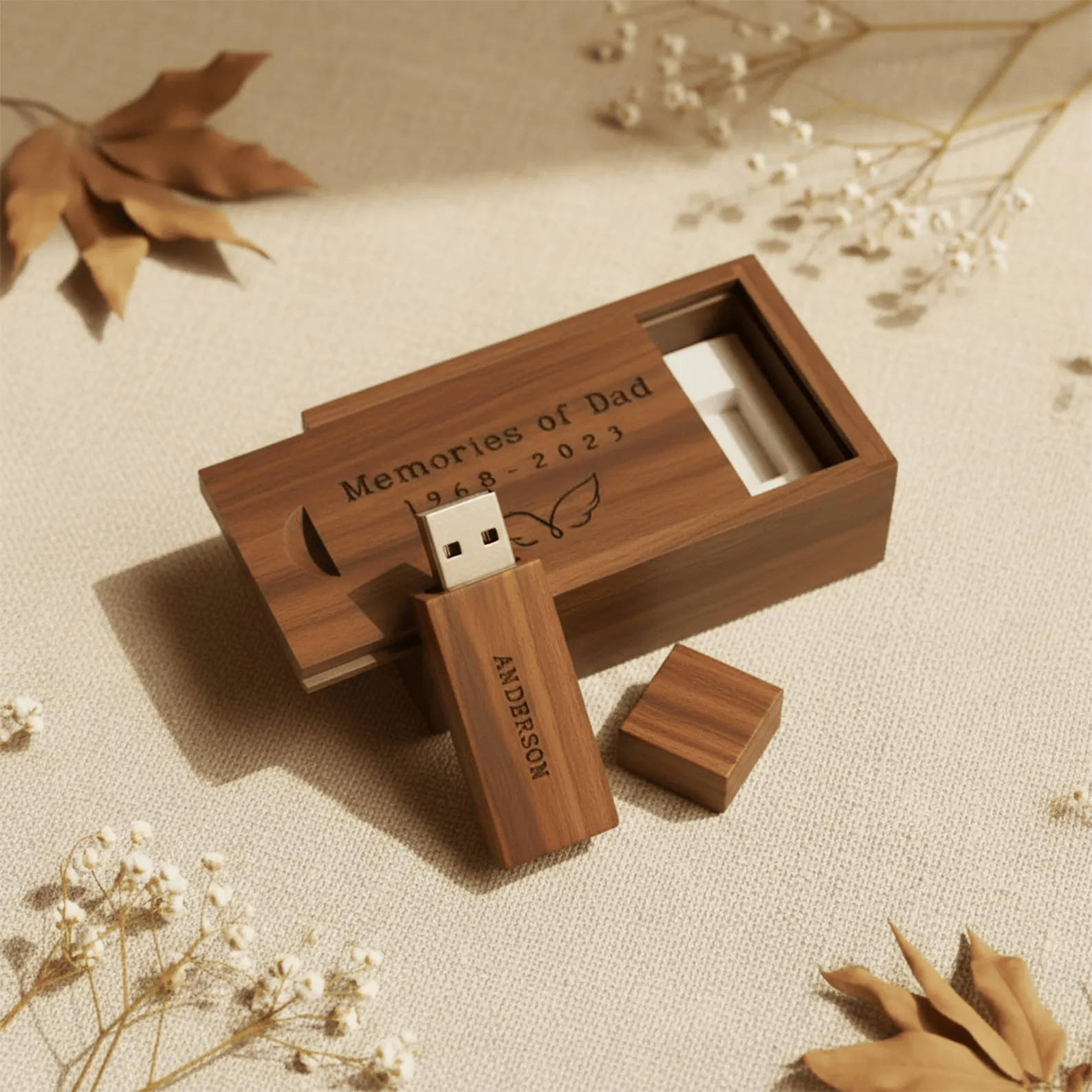 Personalised Square Wooden USB 3.0 Flash Drive & Box Engraved Wedding Photo Gift