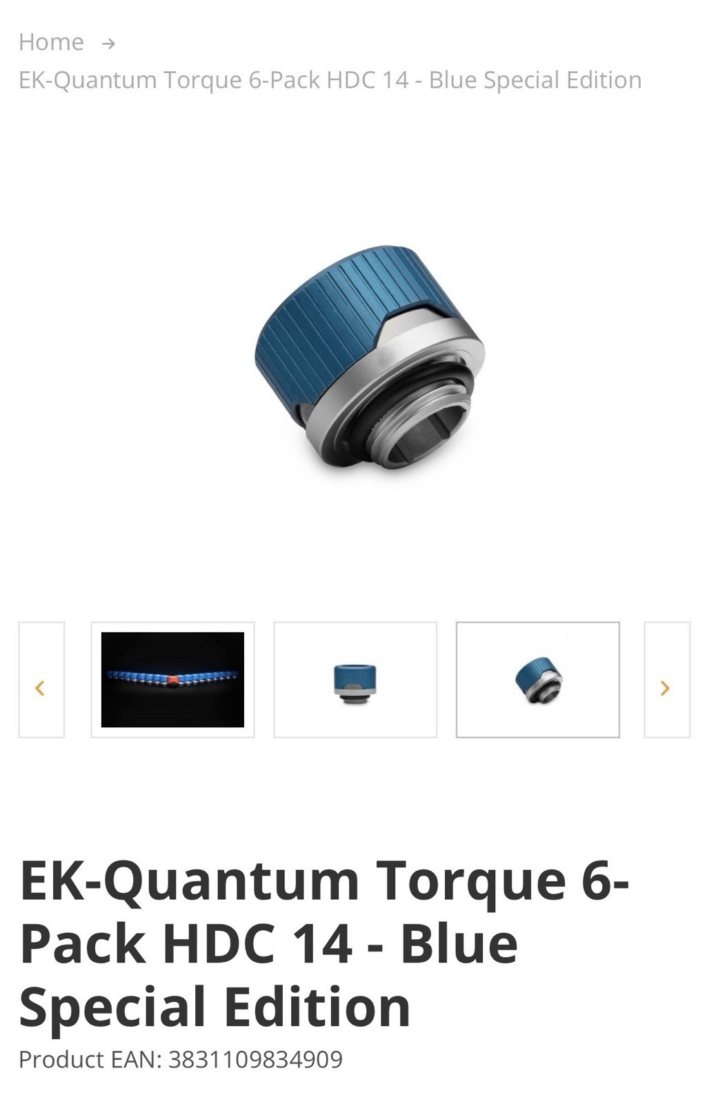 (LOT Of 16) EKWB EK-Quantum Torque HDC-14 14mm Rigid Tube Fitting - BLUE EDITION