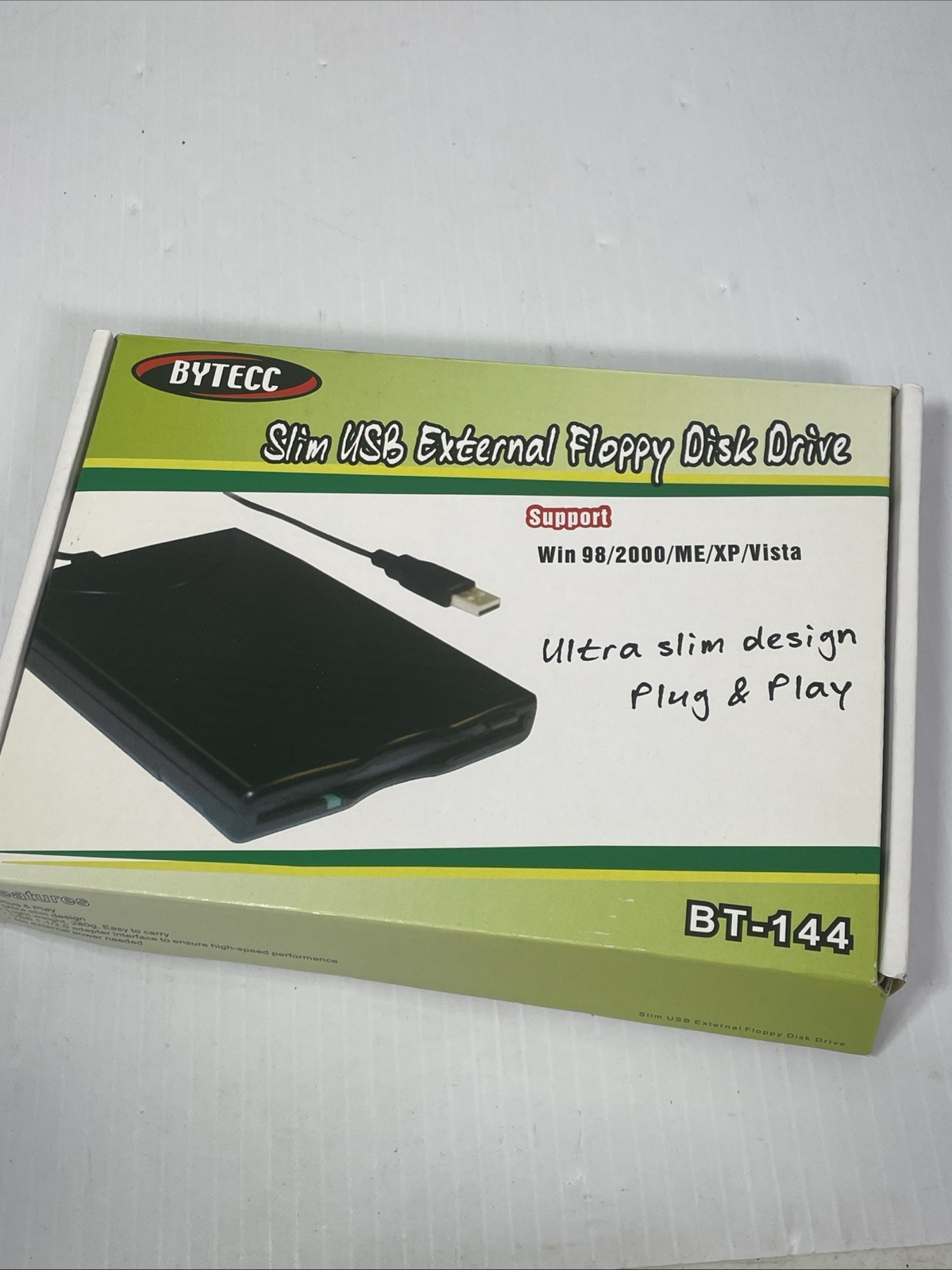 Bytecc Slim USB External Floppy Disk Drive - BT144 New Open Box