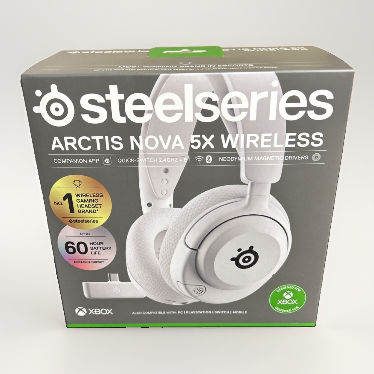 SteelSeries Arctis Nova 5X Wireless Gaming Headset, 60Hr, XBox/PS/PC, White