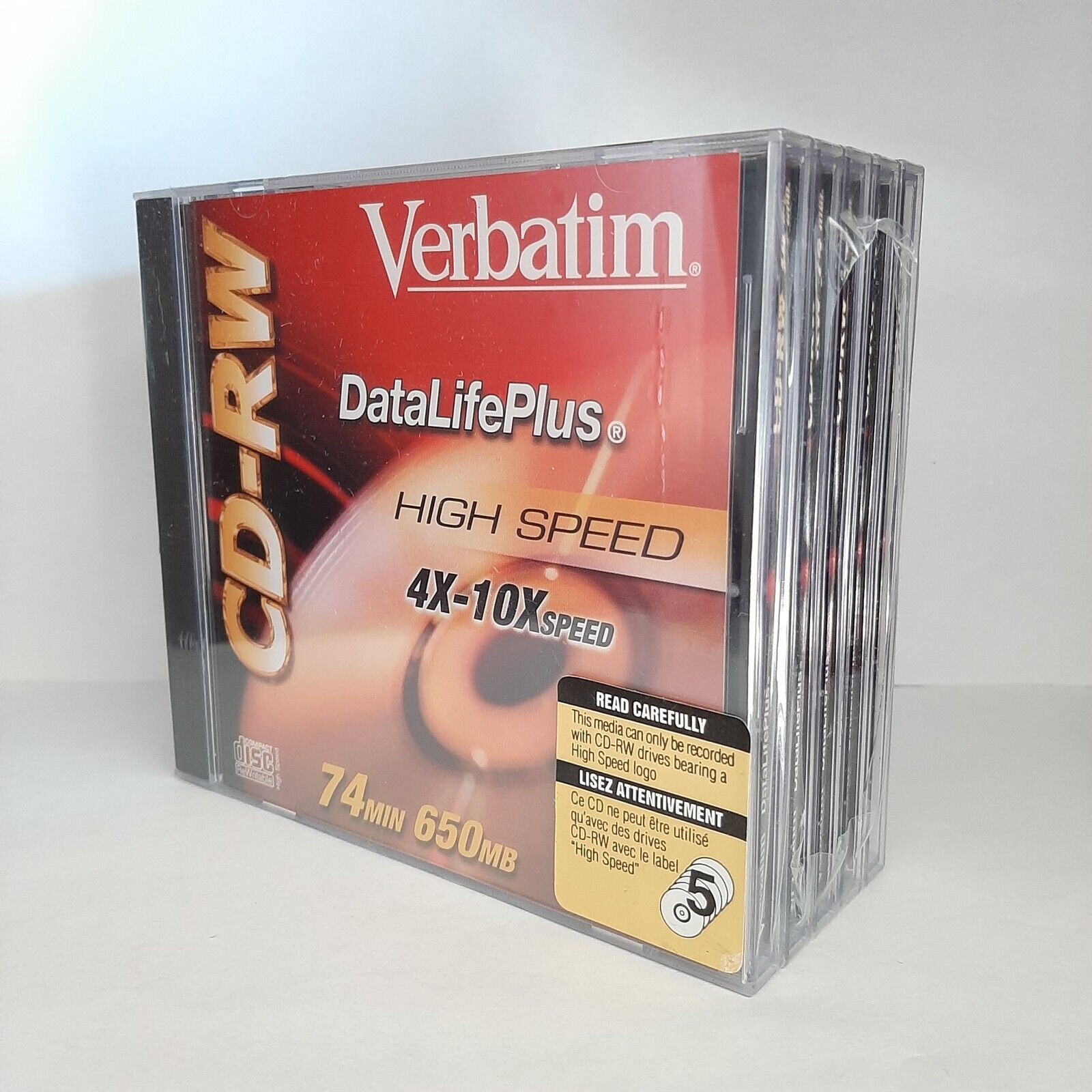 NEW Verbatim Datalifeplus CD-RW High Speed 4x-10x 74min 650mb Sealed Pack of 5