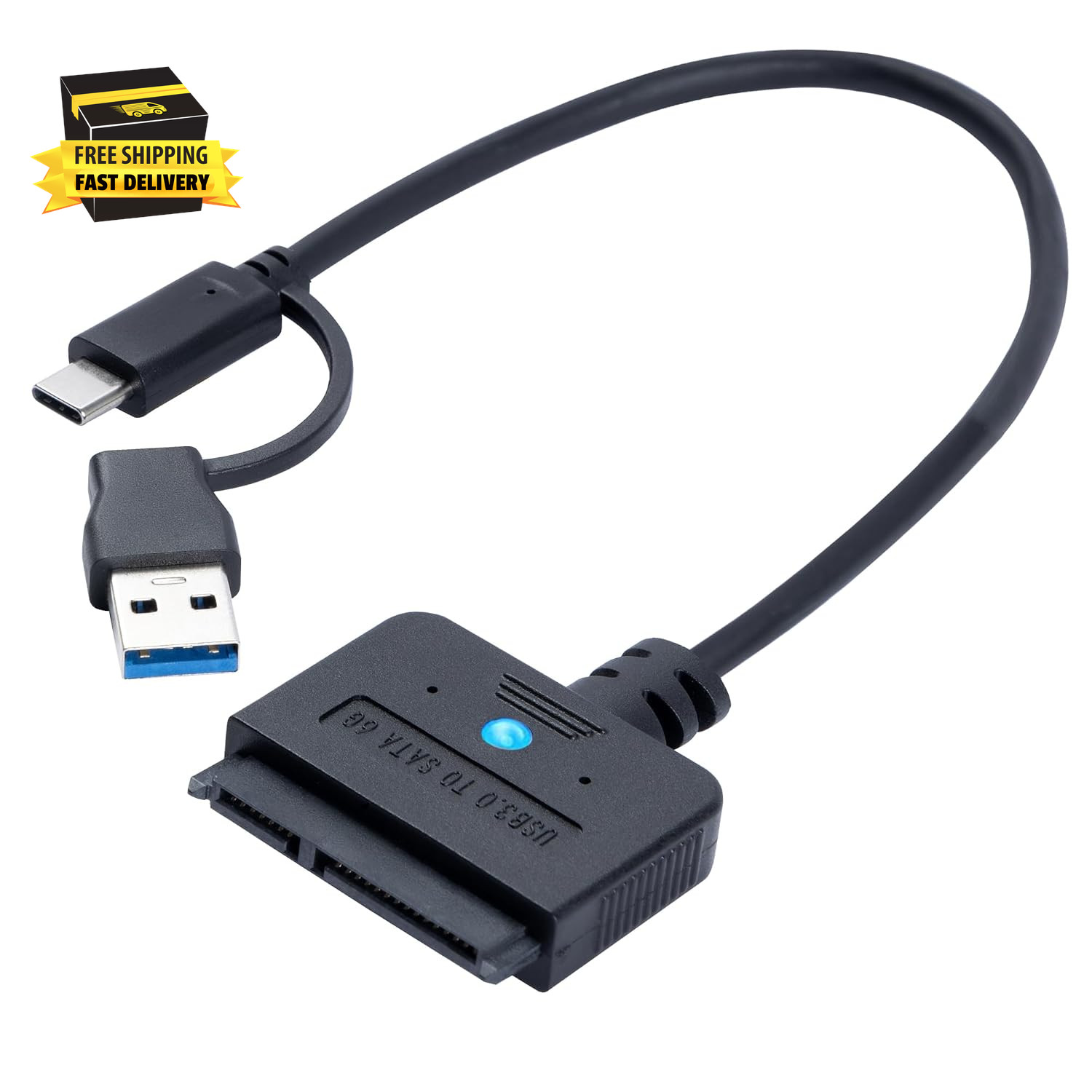 2-In-1 SATA to USB Cable Adapter, Black, Data Transfer Adapter for 2.5'' Inch SA