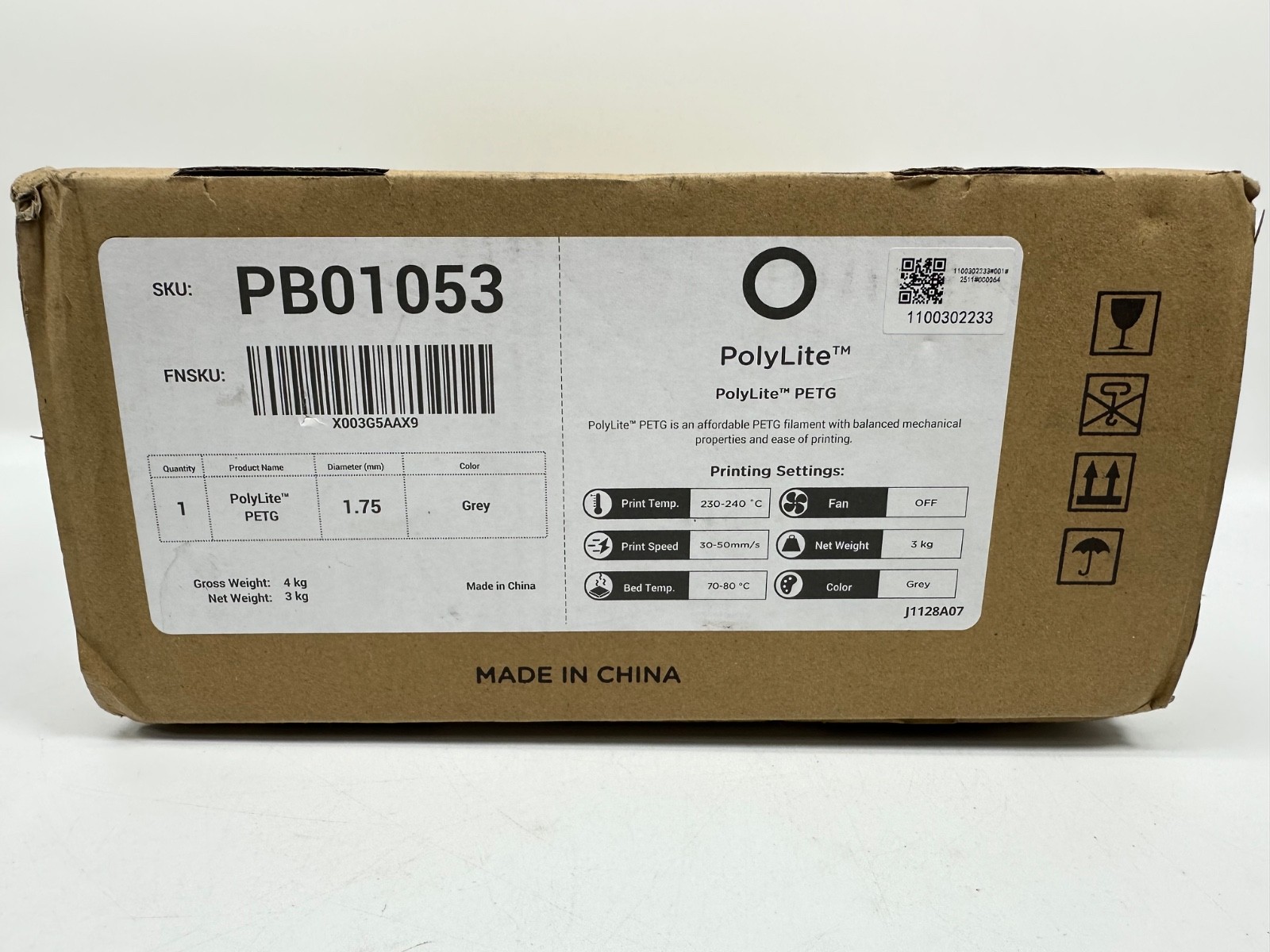 Polymaker  PolyLite PETG Filament 1.75mm 3kg - Grey (Old Formula) PB01053