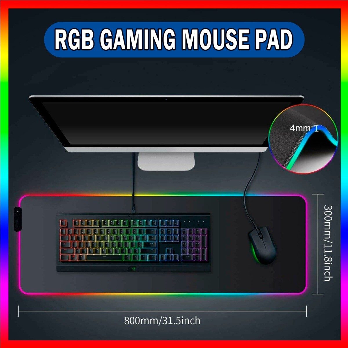 LARGE RGB LED Extra Large Soft Gaming Mouse Pad Oversized Glowing 31.5x11.8"
