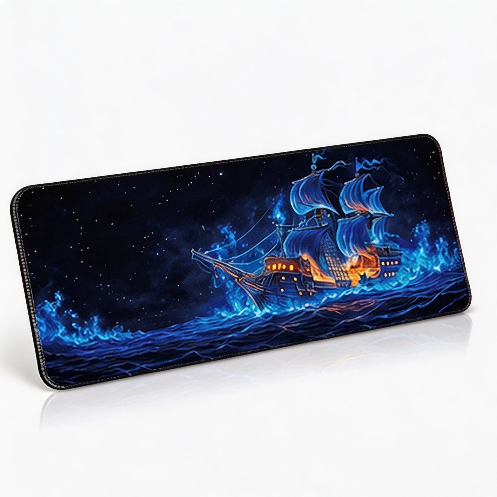 Large Gaming Mouse Pad, Blue Pirate Ship Theme, Extended Desk Mat, Non-Slip R...