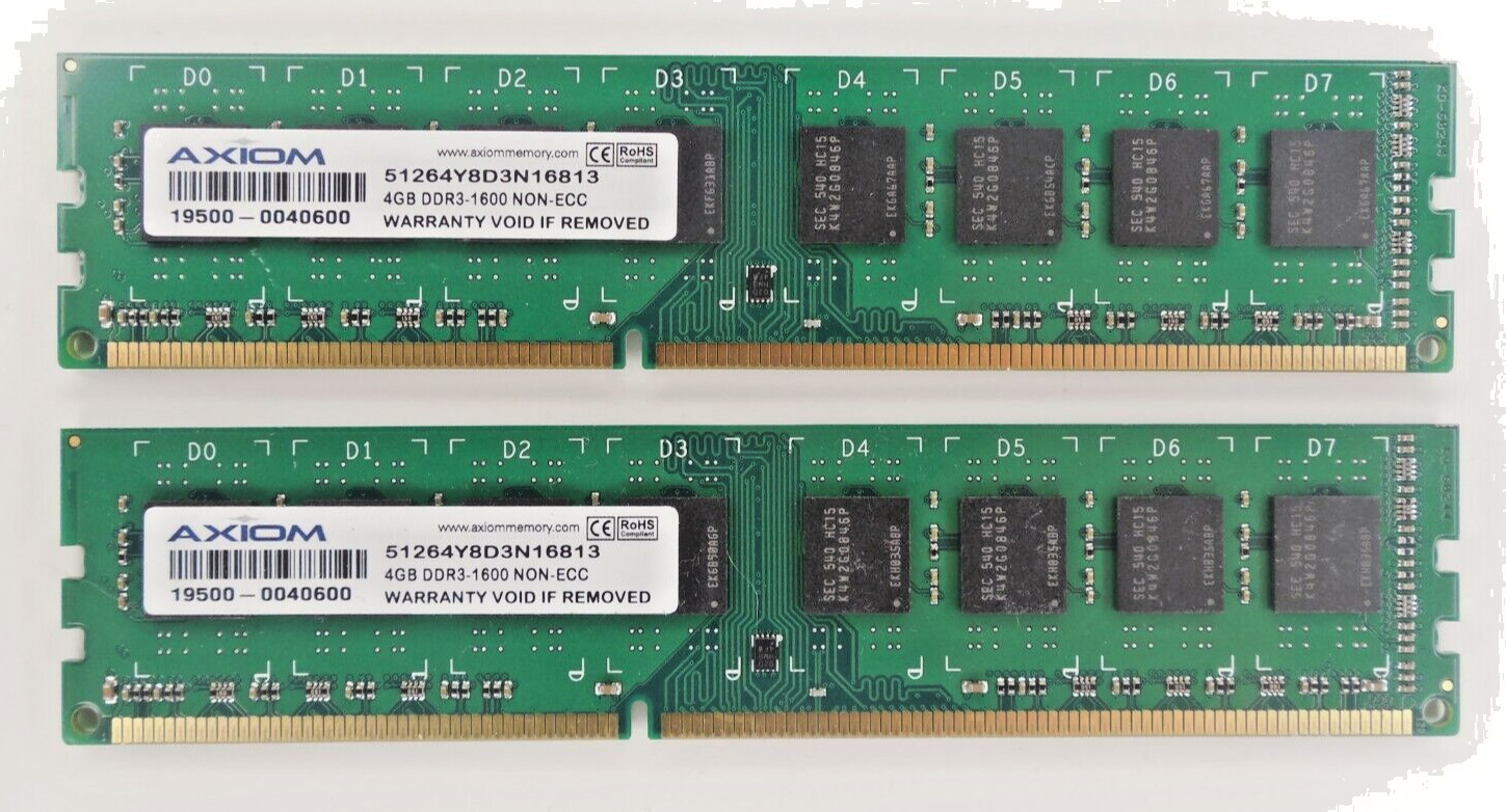 Axiom 2x4GB 8GB Kit DDR3-1600 NON-ECC 240PIN Desktop Memory RAM