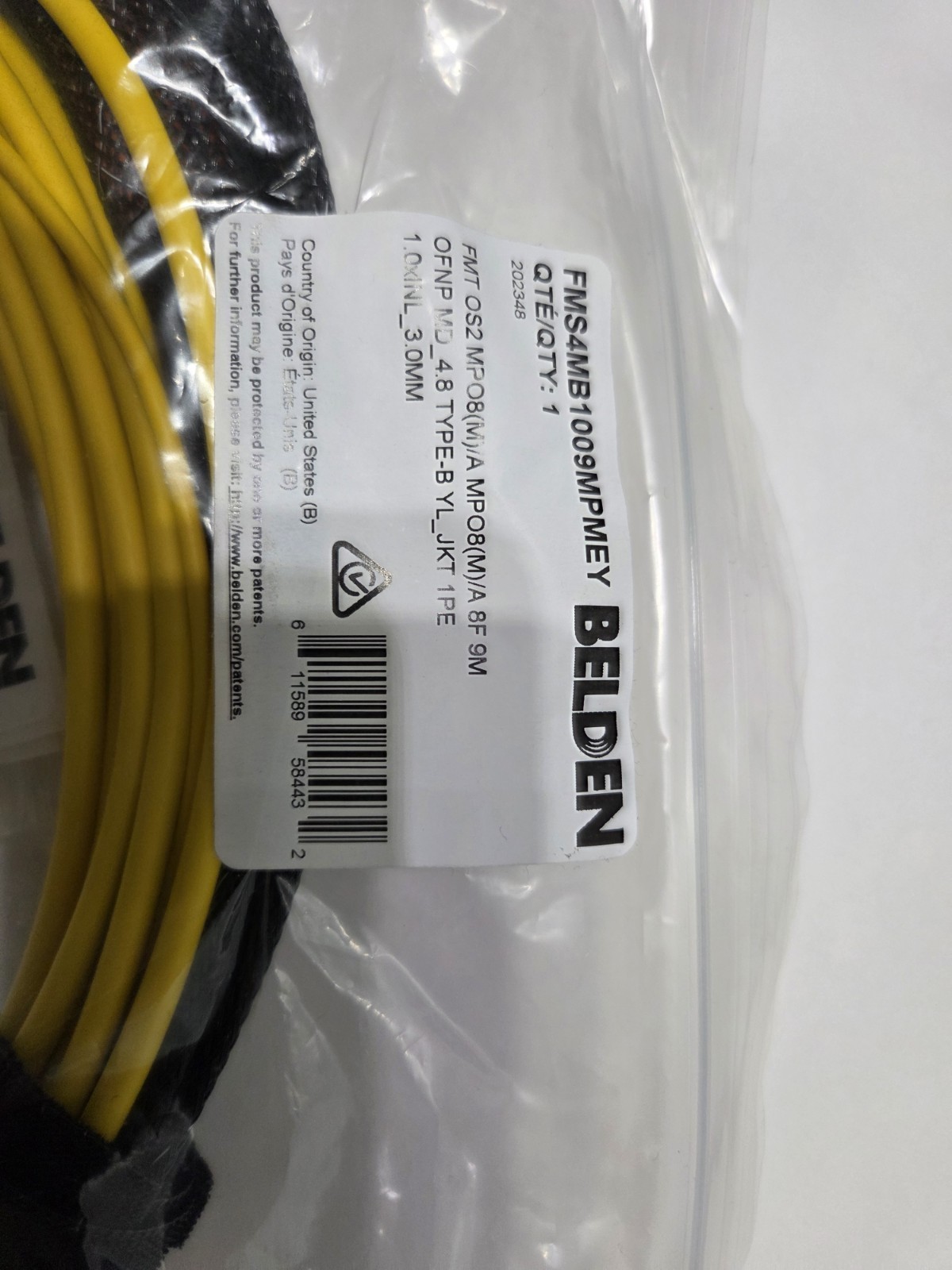Belden FMS4MB1009MPMEY MPO8 Trunk Cable OS2 Singlemode 9M Type-B APC NEW Sealed