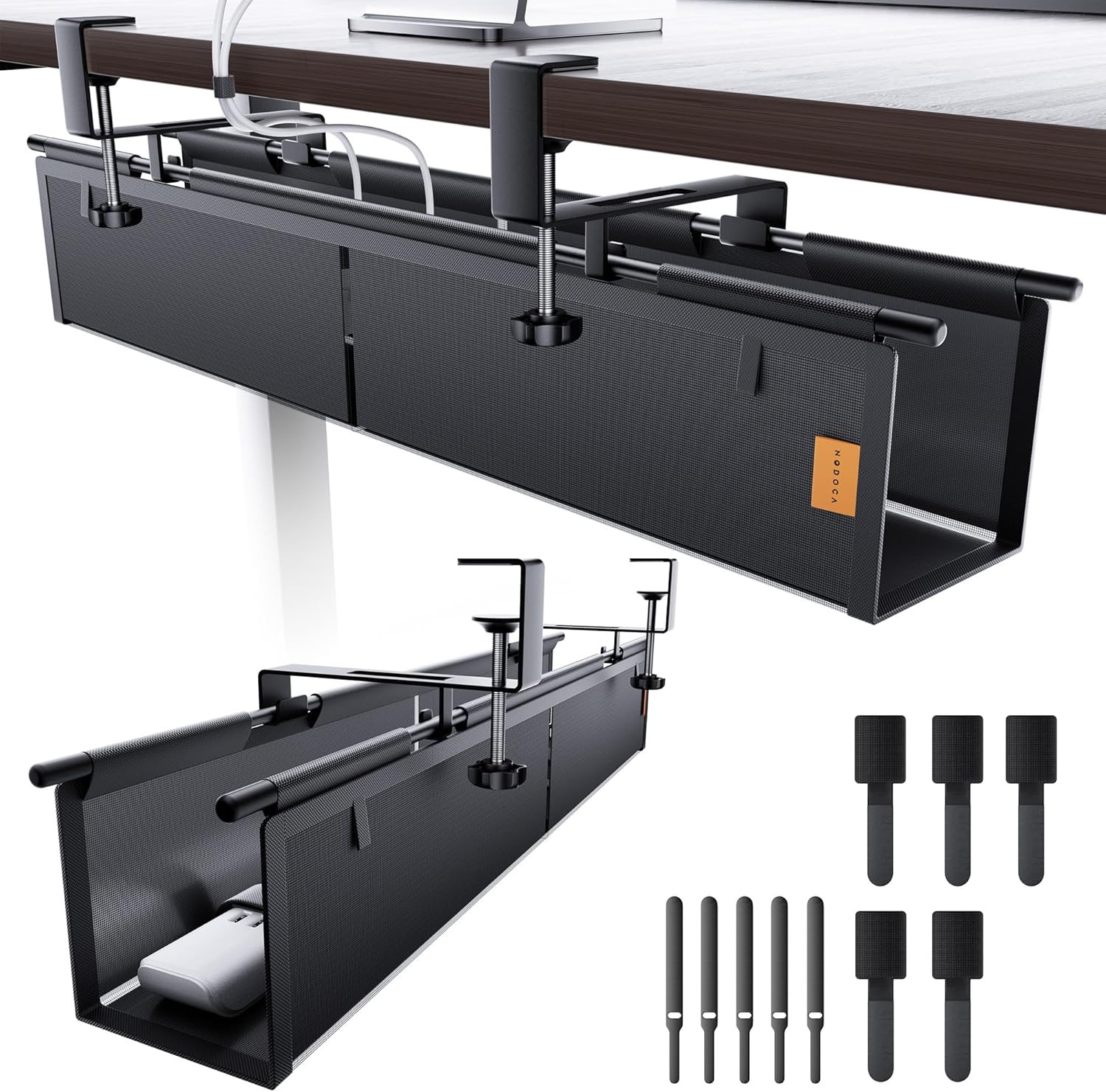 27" No Drill under Desk Cable Management Tray (Black) | Fire-Resistant Thickened