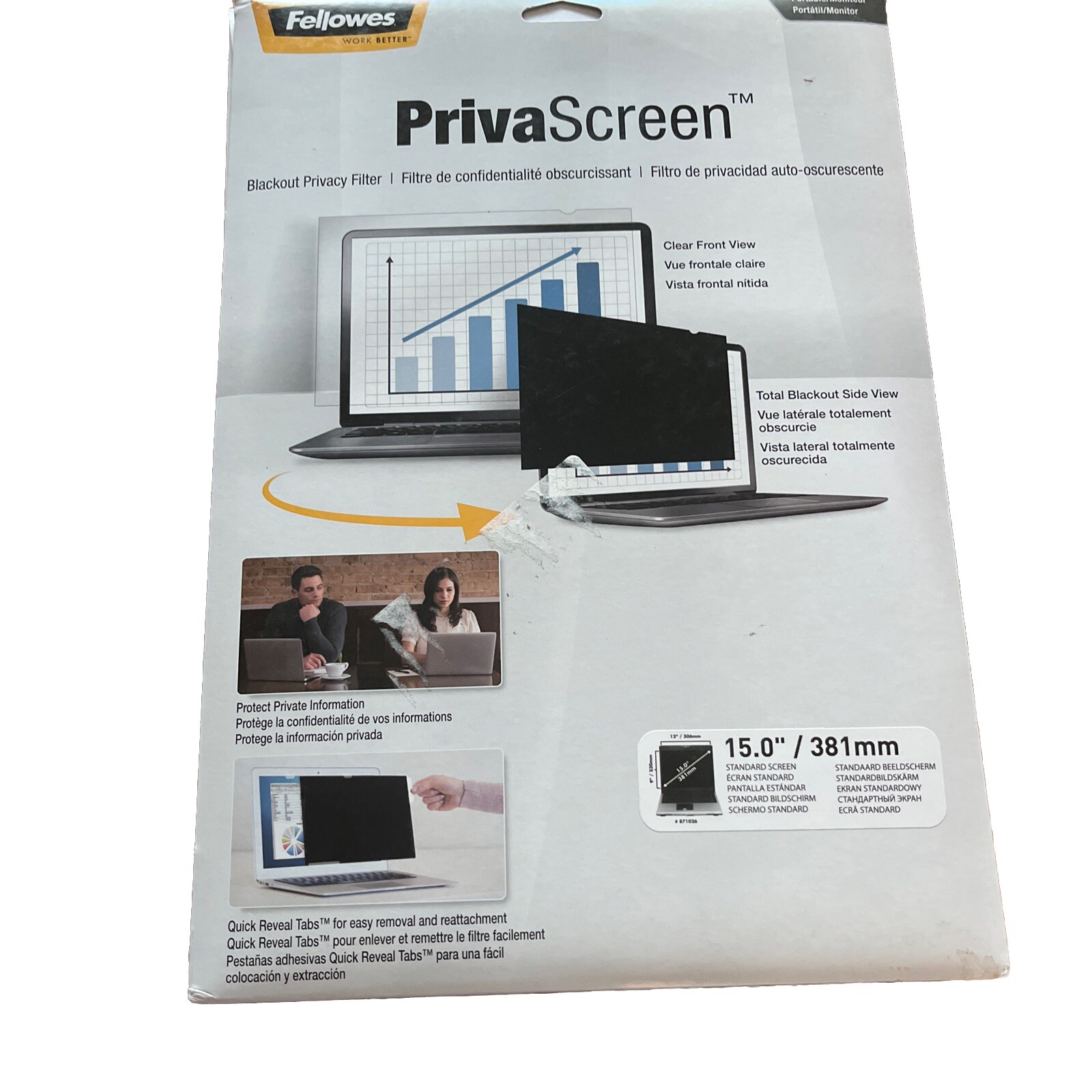 Fellowes PrivaScreen 15" Laptop Blackout Privacy Filter for 15" Standard Monitor
