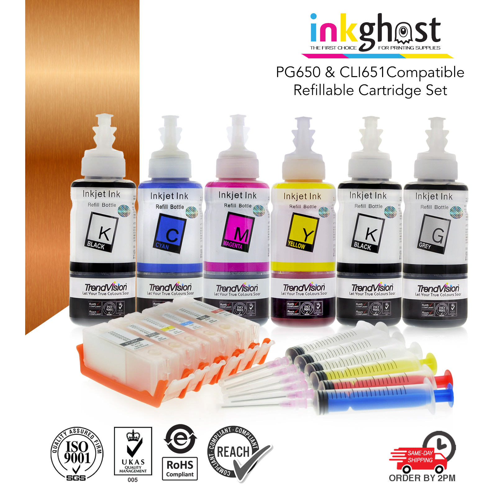 Refillable Ink Cartridge compatible with MG7560 7160 6360 IP8760 PGI-650 CLI-651