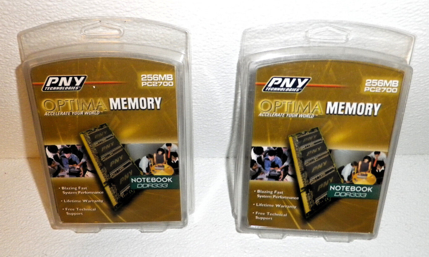 TWO PNY Optima 256MB Memory N512D27OPT 512MB PC2700 Notebook DDR333 Lot Set