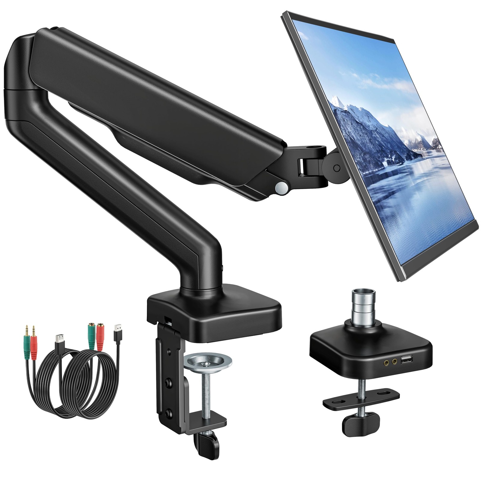 monTEK Single Monitor Arm with USB Ports for 17-32" Screen up to 19.8 lbs