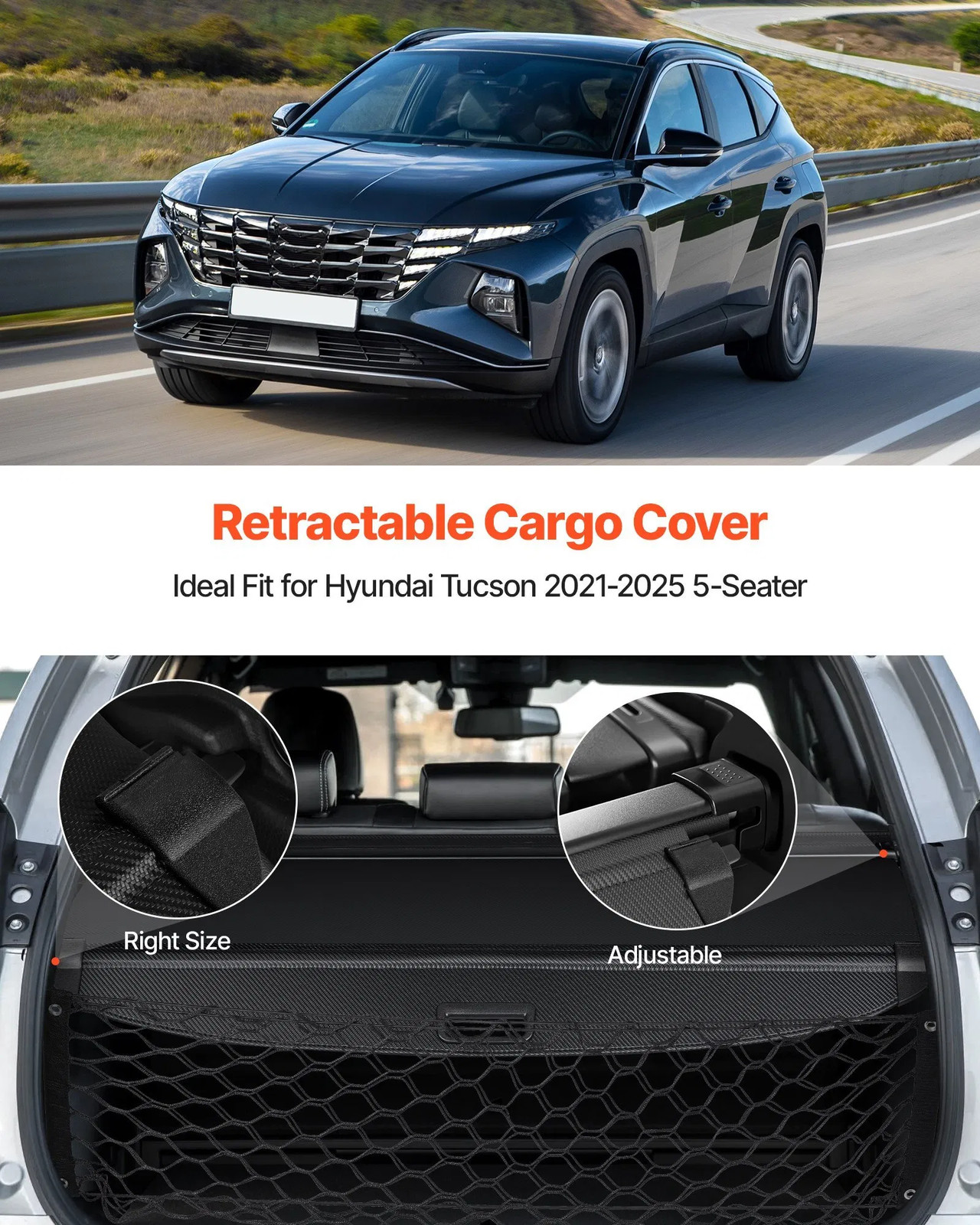 Vevor Retractable Cargo Cover for Hyundai Tucson 2021-2025, Carbon Fiber