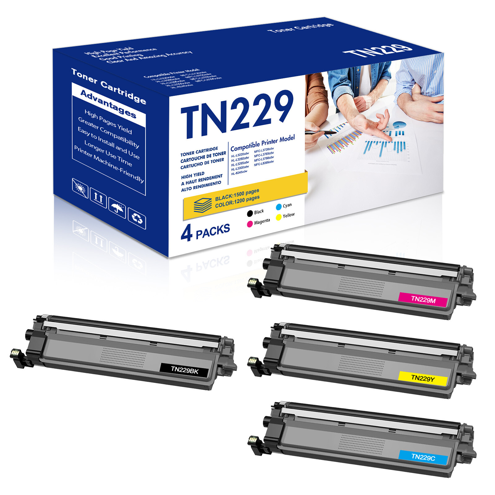 4PK TN229XL TN229 Toner Cartridge For Brother HL-L3280CDW MFC-L3780CDW L8395cdw