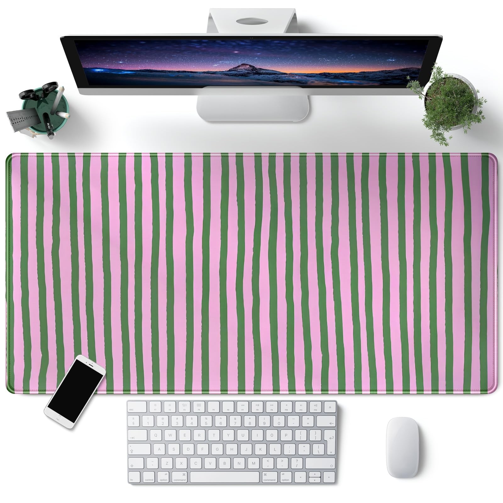 Stripes Aesthetic Desk Mat Pink Retro Style Large Mouse Pad Cute XXL 31.5x15.7