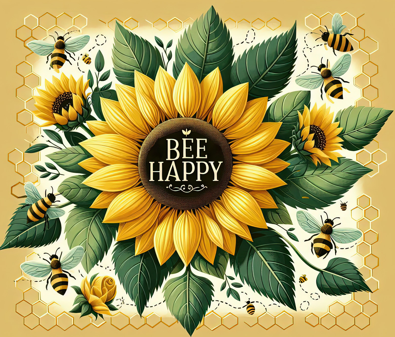 SUNFLOWER BEE HAPPY BEES HONEYCOMB FLORAL COMPUTER MOUSE PAD 9 X 7