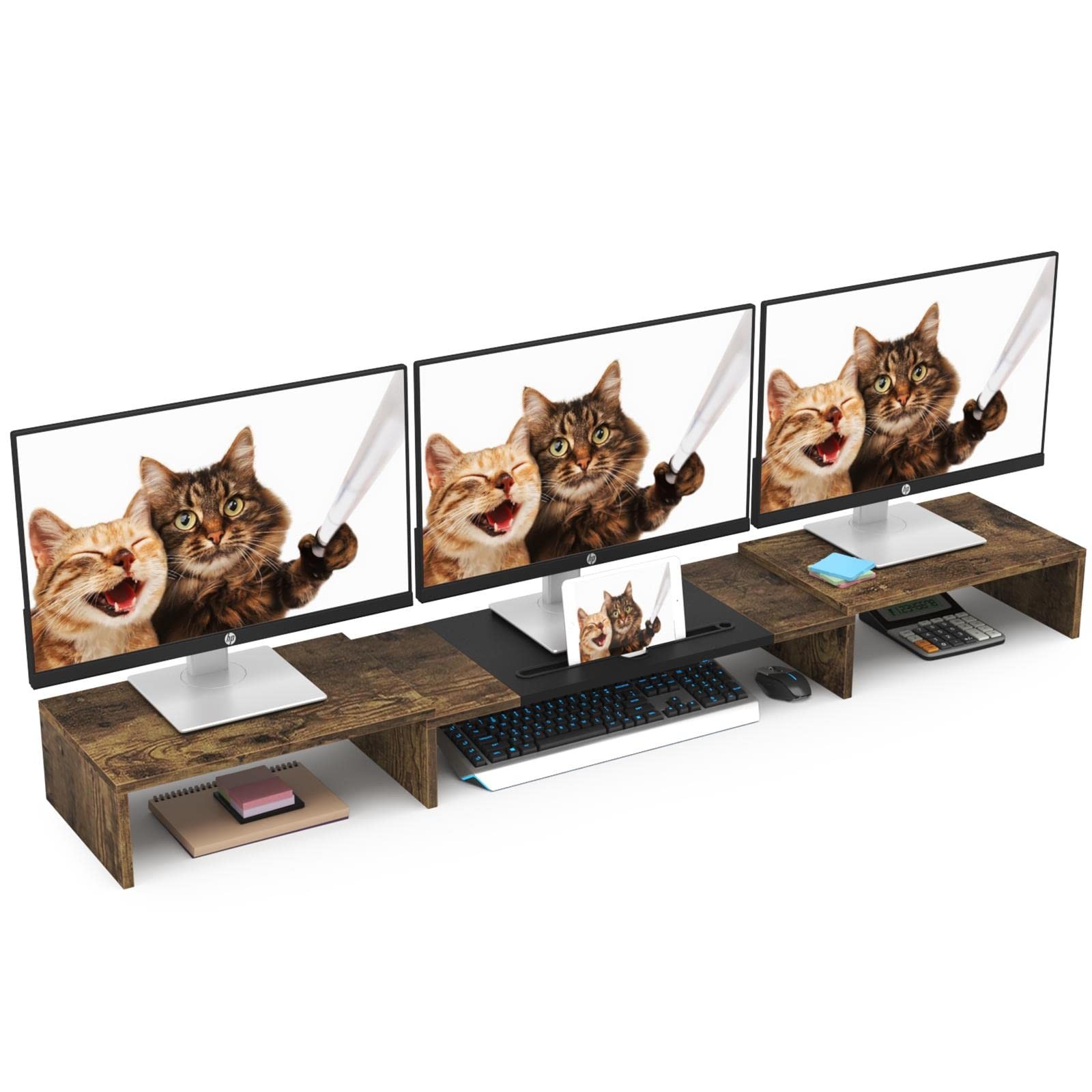 WESTREE Triple Dual Monitor Stand Riser, Extra Long for brown