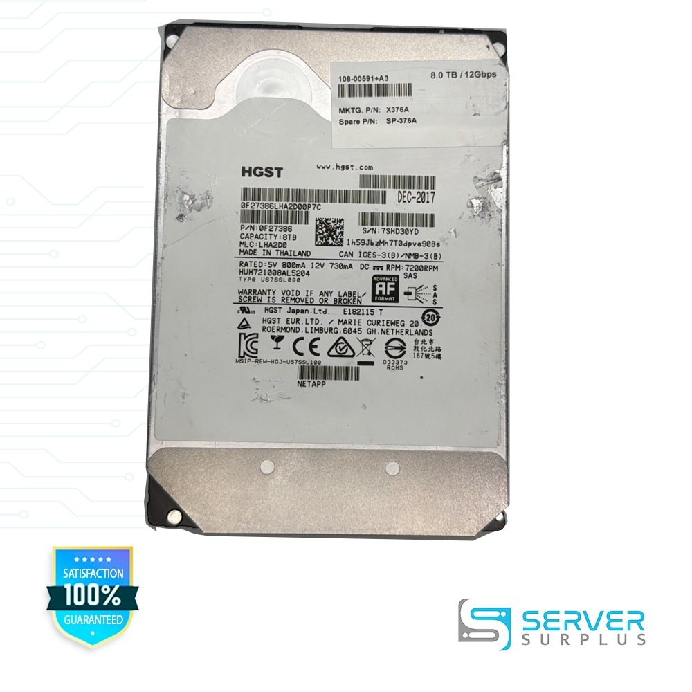 NetApp HUH721008AL5204 8TB SAS 7200 RPM 512e 3.5" Enterprise HDD | 108-00591+A3