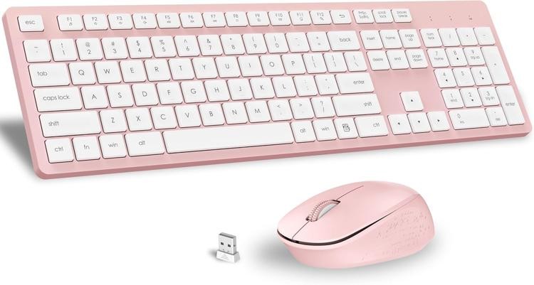 LeadsaiL Pink Wireless Keyboard & Mouse Combo, Full-Sized Ergonomic Design, 2.4G