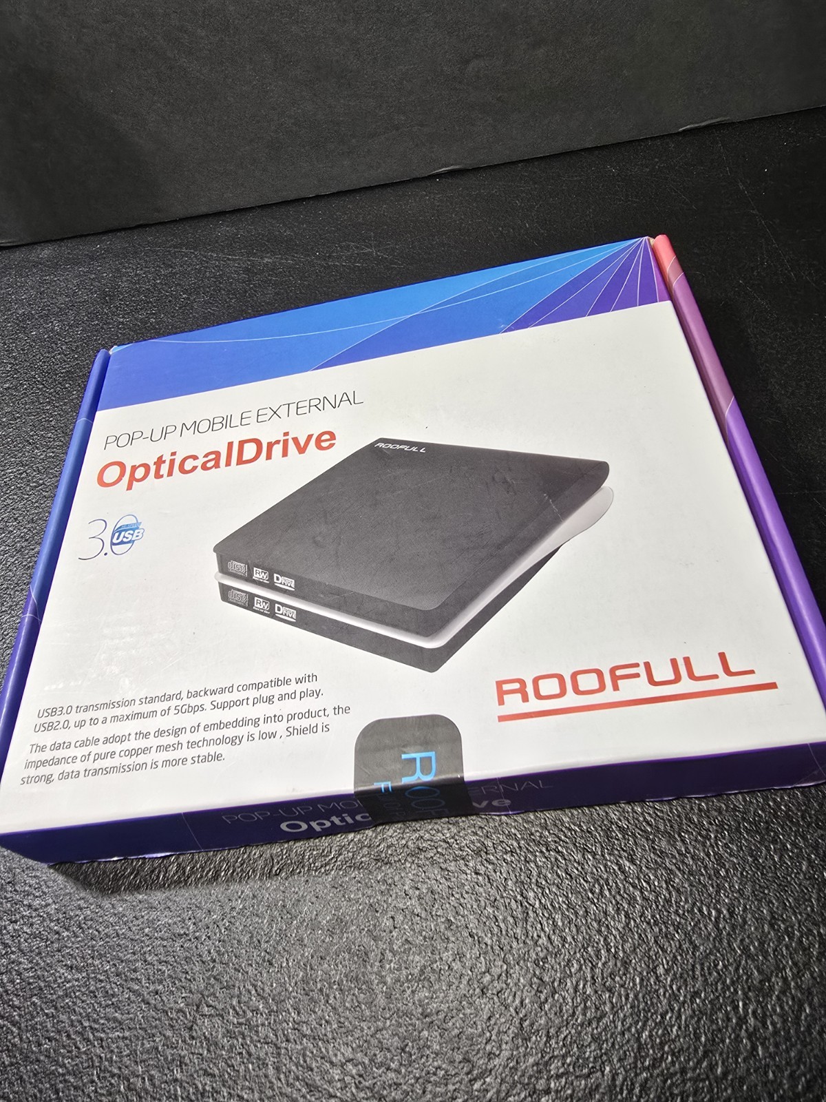 RooFull Super Slim Pop Up External Optical Drive CD/DVD RW USB 3.0 SEALED E01