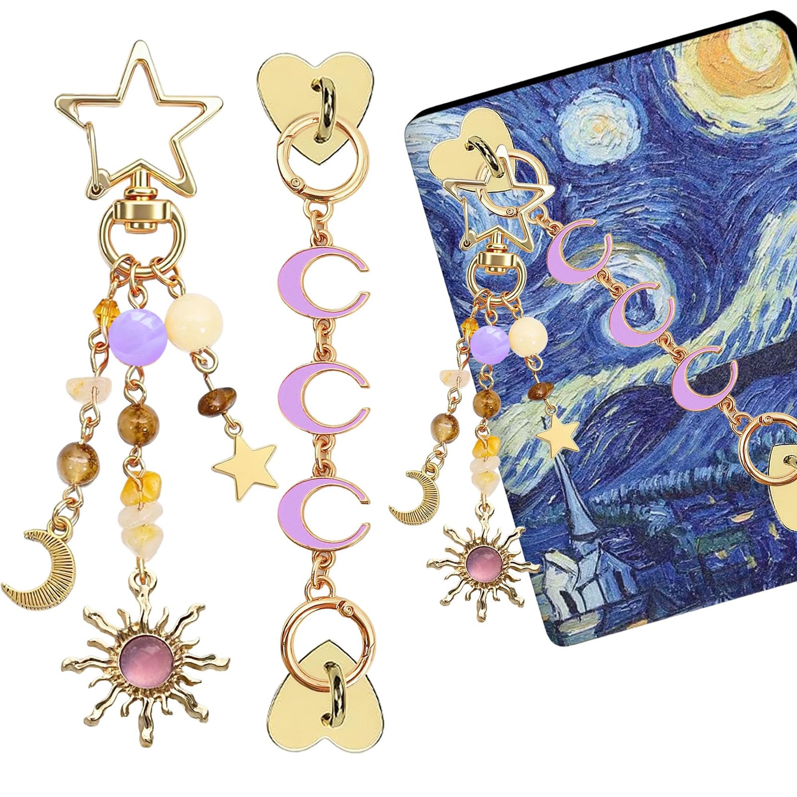 Sun Moon Charm Set for Kindle E-Reader, Y2K Phone Purse Backpack Accessory