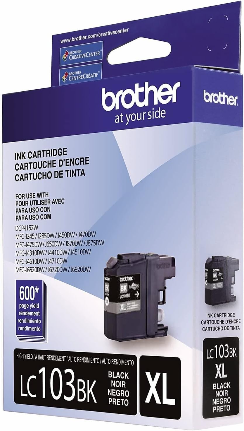 Brother Genuine High Yield Replacement Ink Cartridge LC103BK XL Black 600 Pages
