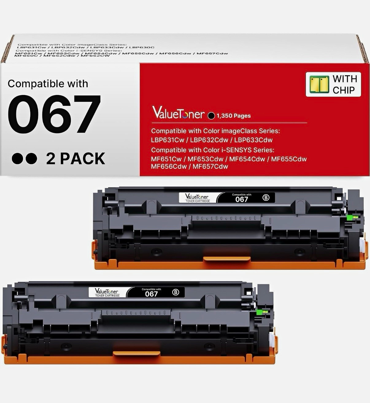 067H Toner Cartridges 2 Pack Replacement for Canon 067 067H Toner with Chip