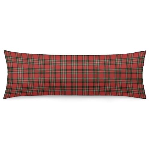 Christmas Body Pillow Cover 20x54 Red Plaid Long Pillowcase with Colors-u-006