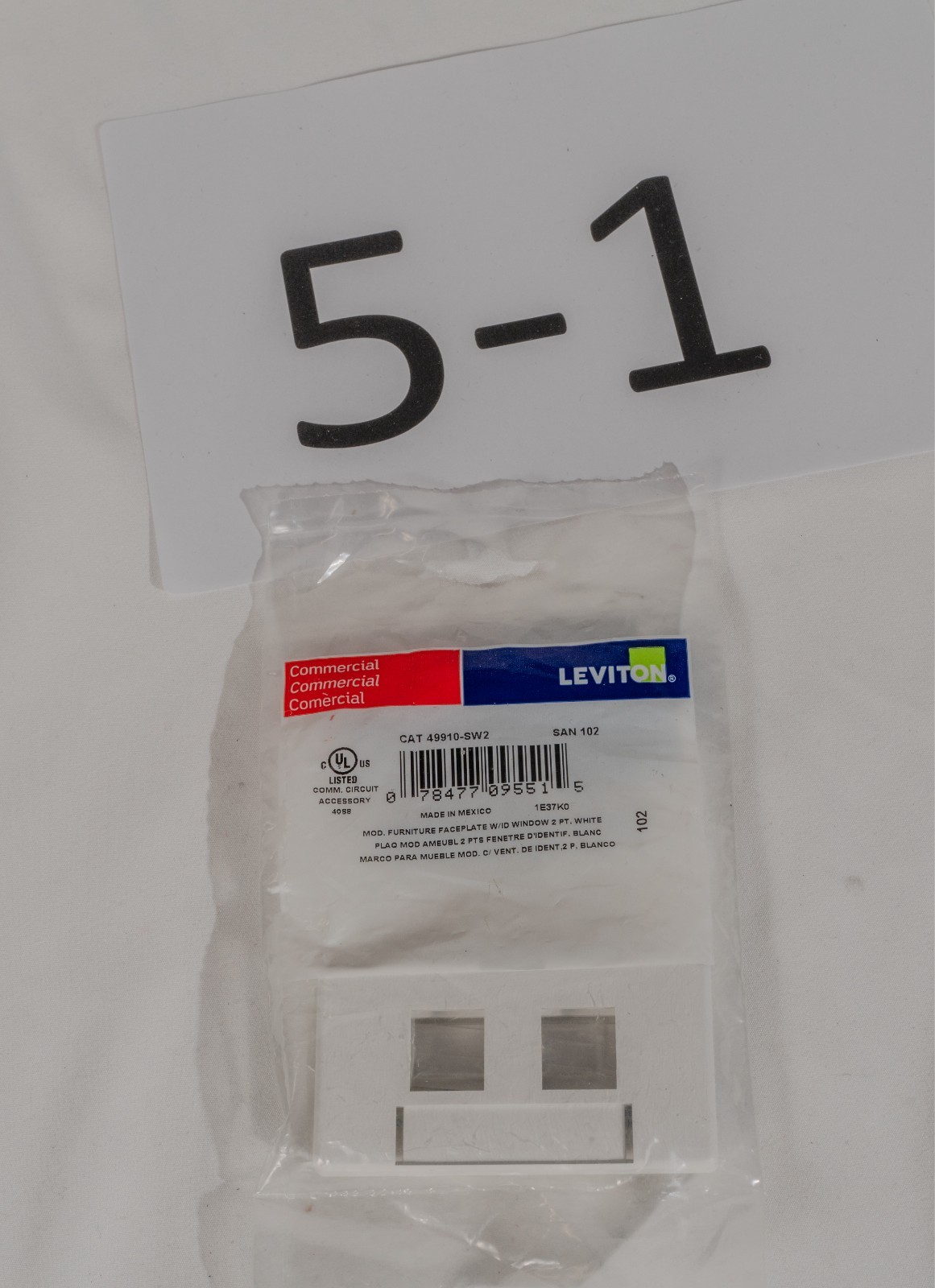 Leviton 49910-SW2 White 2-Port Modular Furniture Faceplate with ID Window NIP