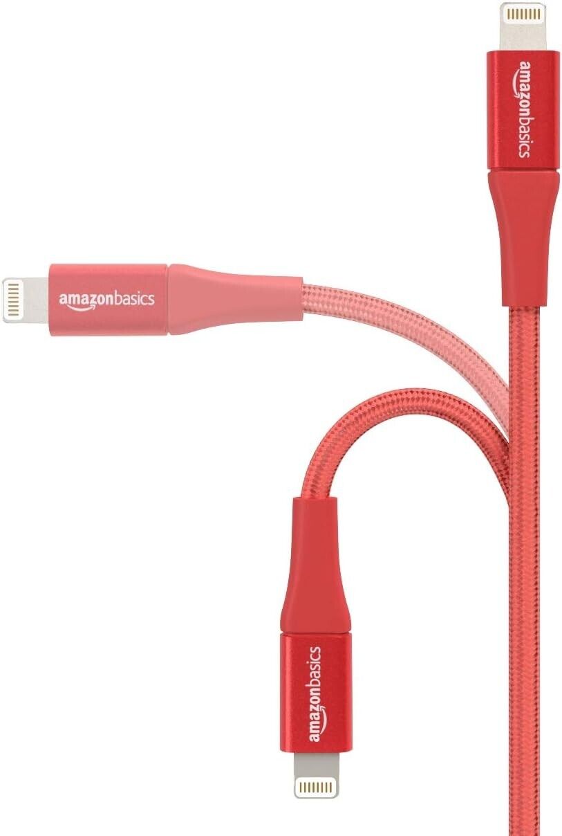 (3 pack) AmazonBasics Double Braided Nylon Lightning to USB Cable, 10 foot red
