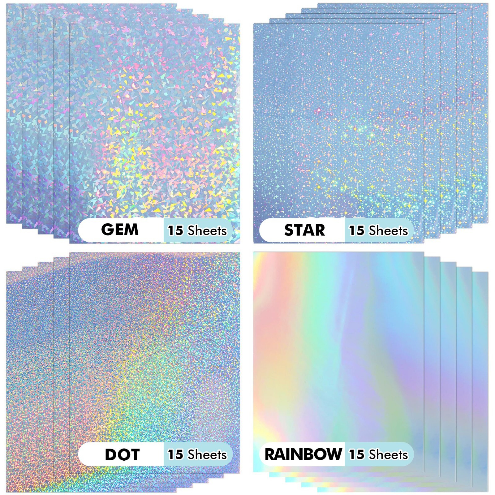 60 PK Mixed Koala Holographic Vinyl Sticker Paper Waterproof 8.5x11 Inkjet Laser