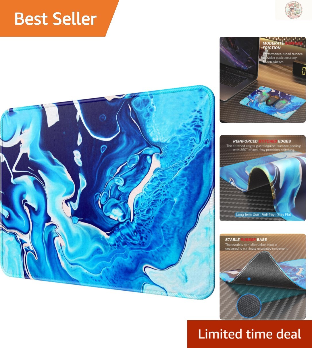 Non-Slip 8.5 x 11 Inch Mouse Pad with Blue Waves – Water Resistant & Durable