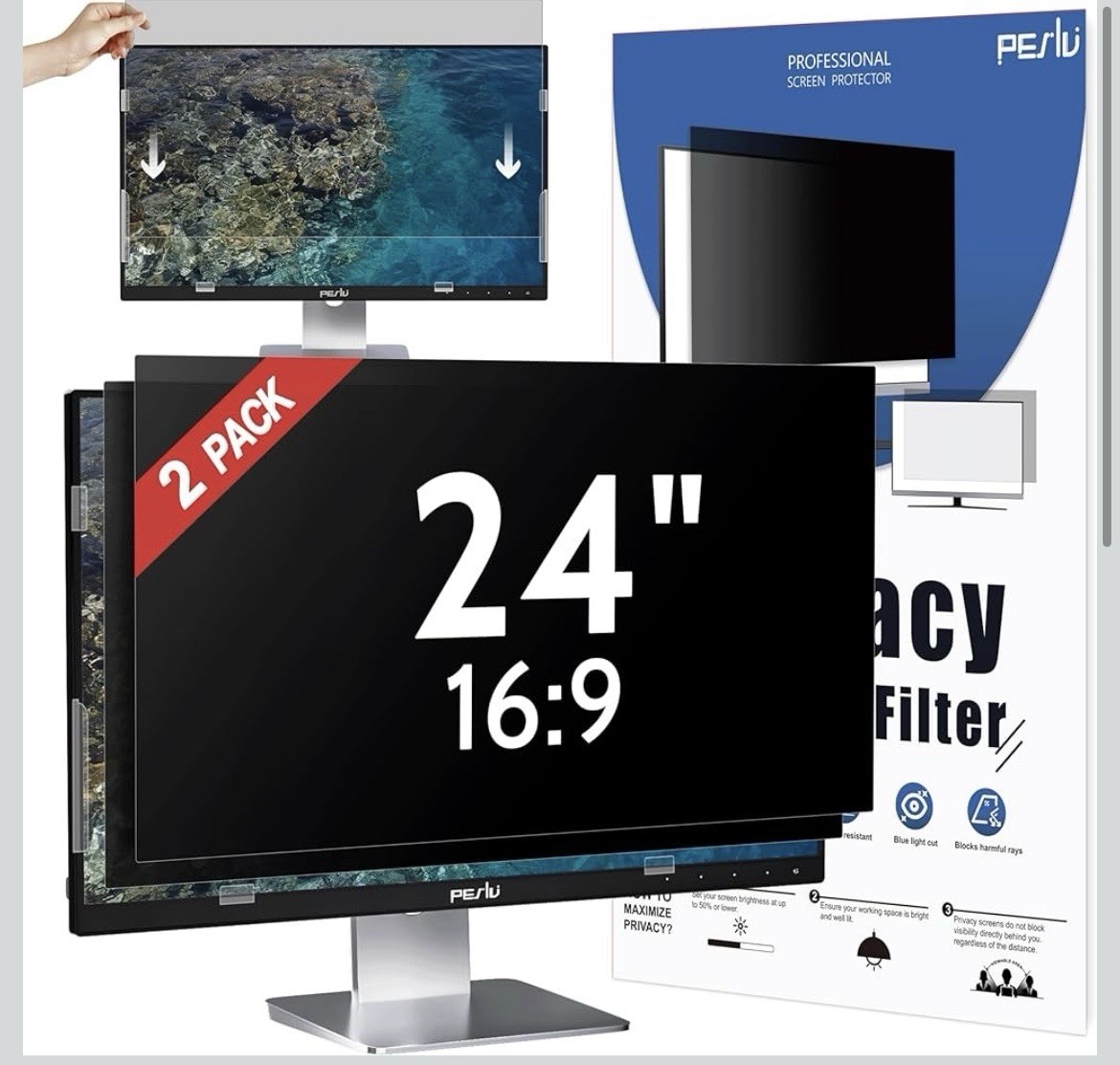 2-24” Privacy Screen for Computer Monitor 16:9 Aspect Ratio, Eye Anti Blue Light